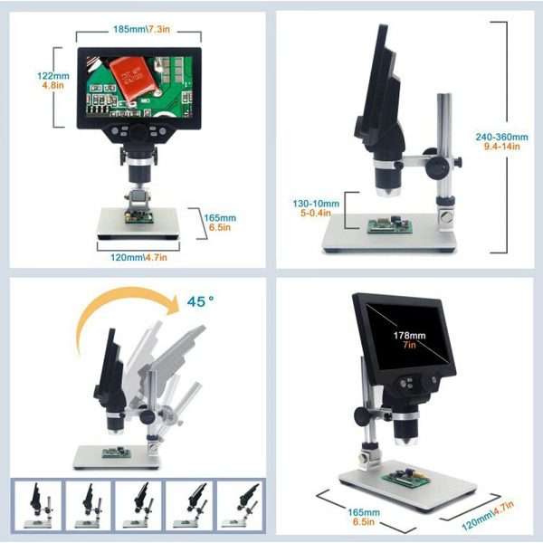 G1200 Digital Microscope 7 Inch Large Color Screen Large Base LCD Display 12MP 1-1200X - Image 3
