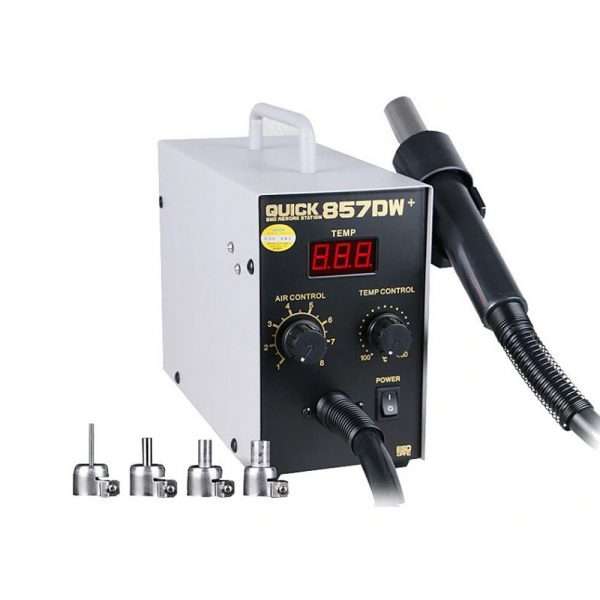 QUICK 857DW+ Lead Free Adjustable Hot Air Heat Gun With Helical Wind 580W SMD Rework Station
